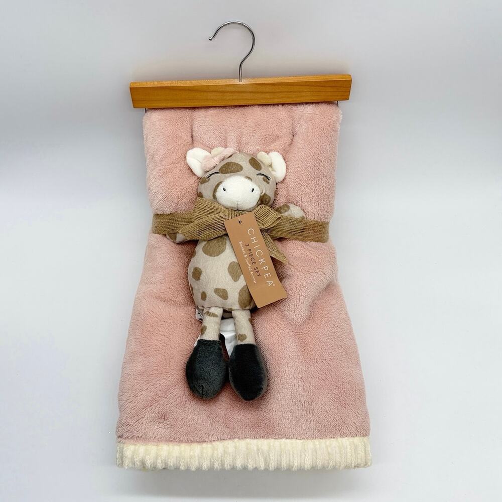 Chickpea Pink Giraffe Baby Blanket & Plush Toy 2 Pc Set Chick Pea NEW